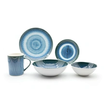 Blue Reactive Glaze Tableware, Handcrafted Ceramic Dinnerware, Artisan Table Aesthetics